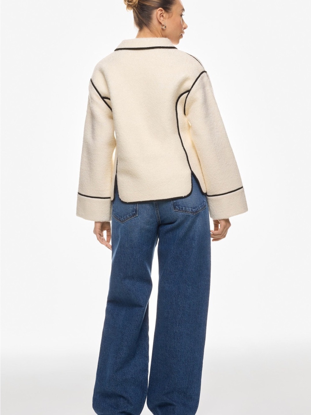 Cream Contrast-Trim Zip Jacket - Picture 2 of 7